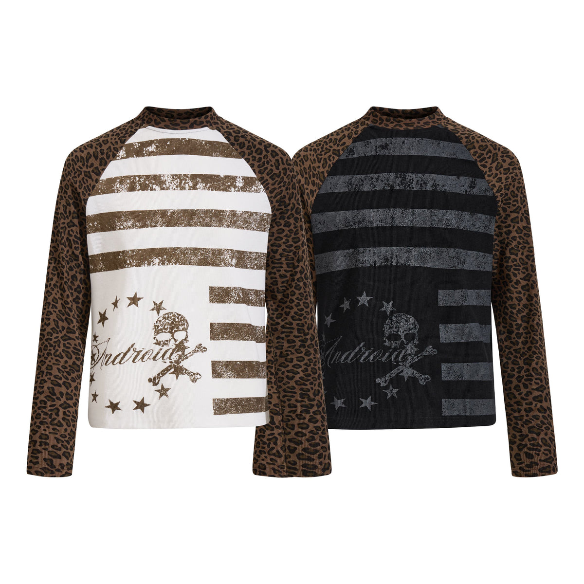 Omirad Leopard Sleeve Skull Graphic Long Sleeve Tee