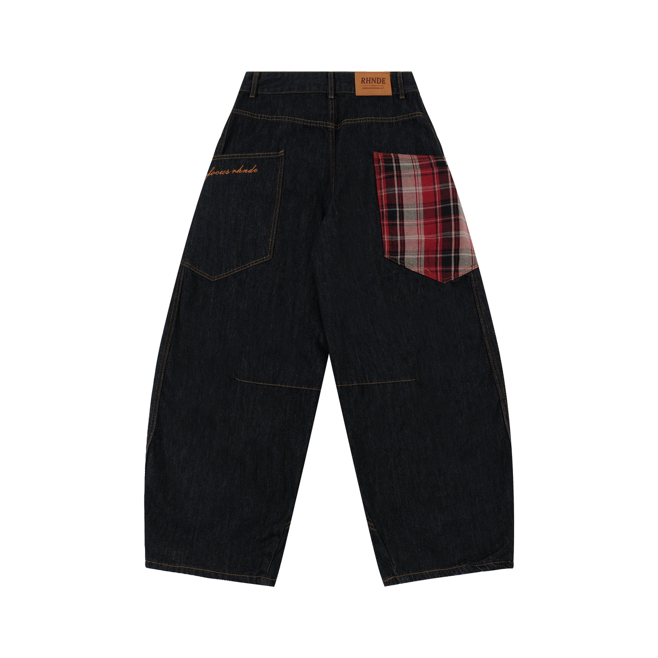 Omirad Red Plaid Patch Curved Denim Pants
