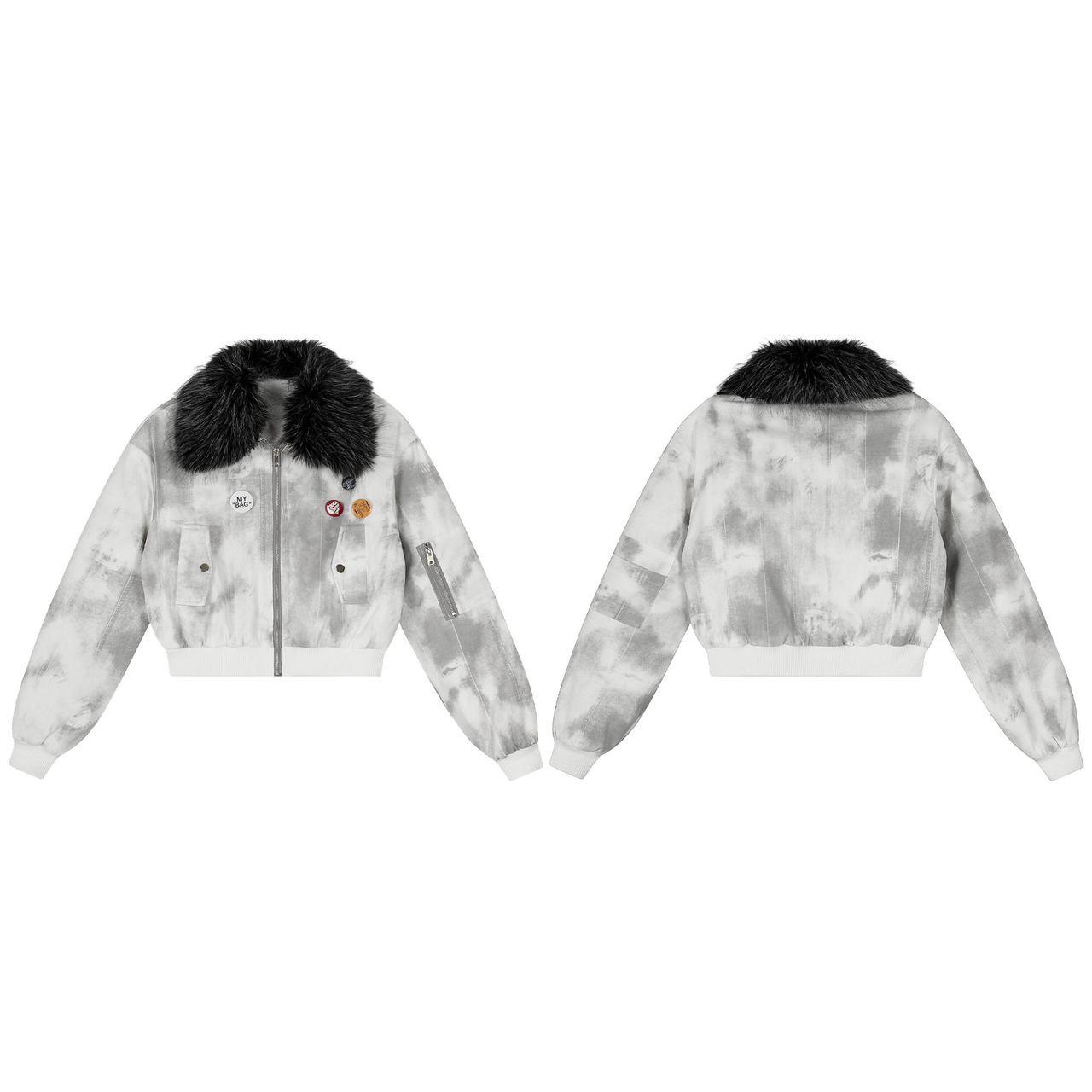 Omirad Tie-Dye Faux Fur Collar Bomber Jacket
