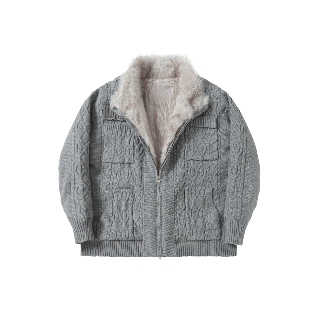 Omirad Fleece-Lined Cable Knit Jacket
