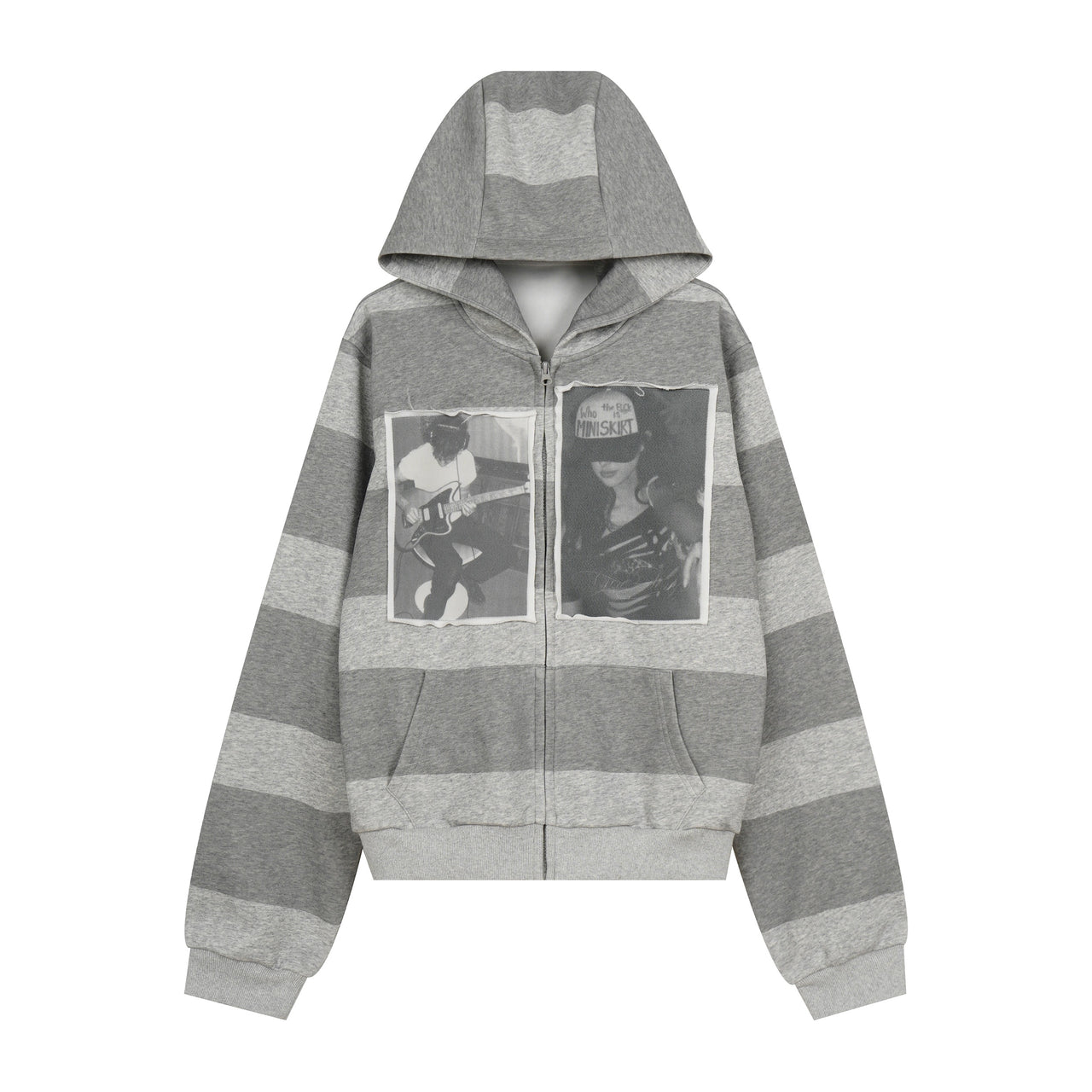 Omirad Striped Portrait Zip-Up Hoodie