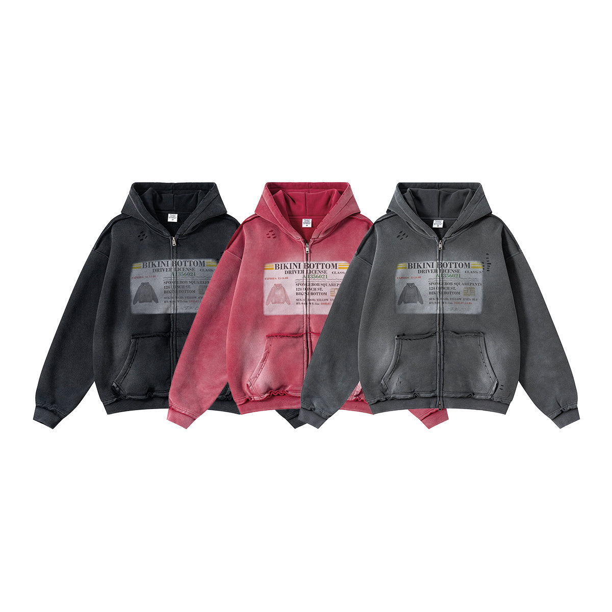 Vintage American Raw-Edge Zip-Up Graphic Hoodie