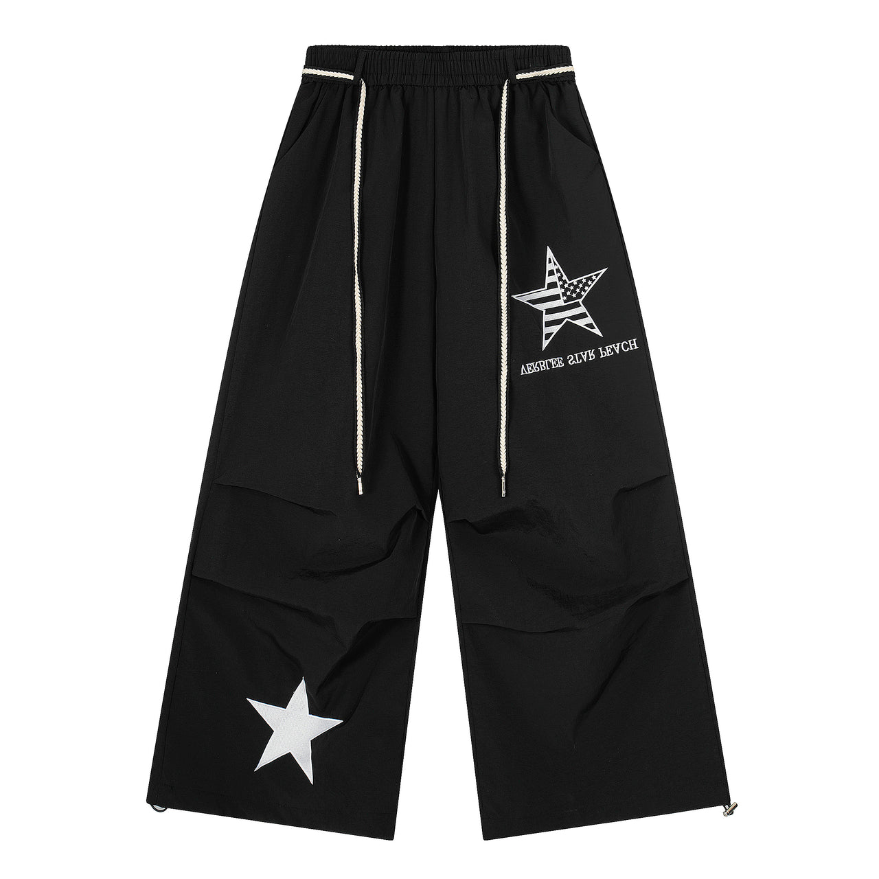 Vintage Star-Embroidered Pleated Casual Pants