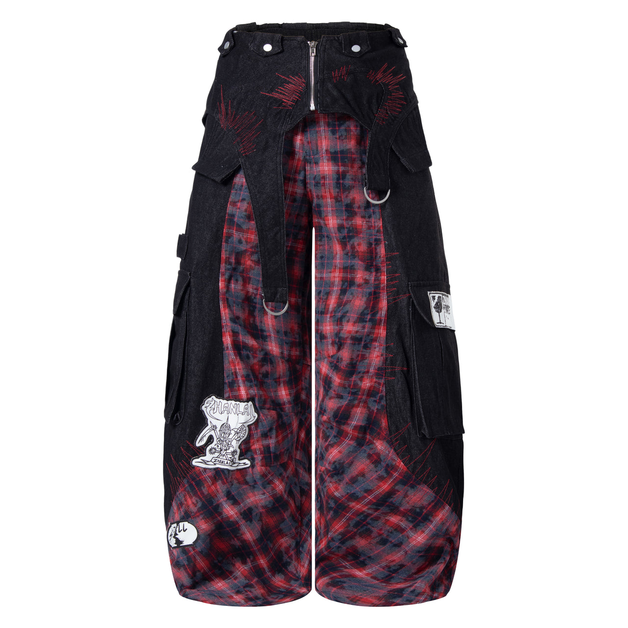 Omirad Layered Plaid Panel Wide-Leg Pants