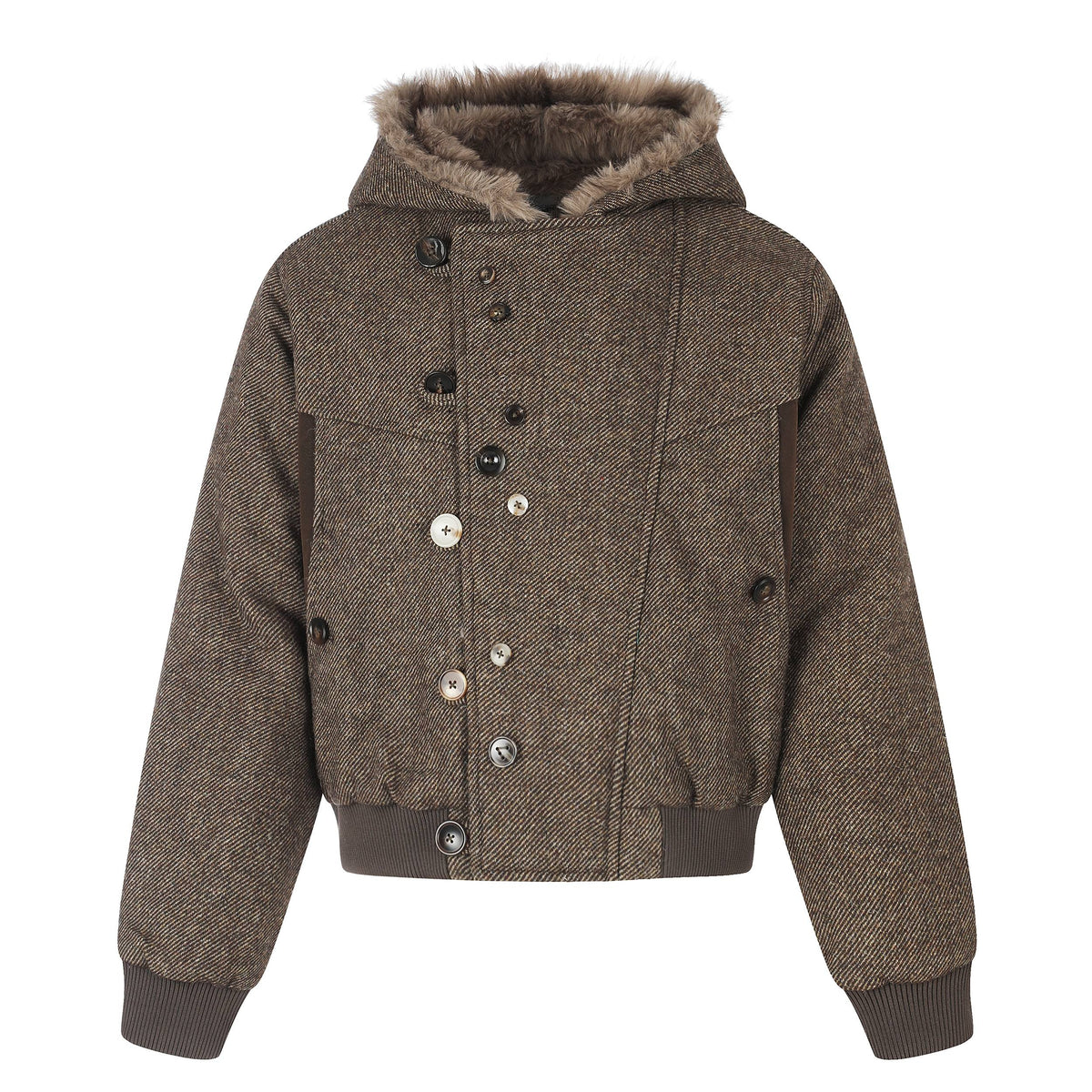 Omirad Faux Fur Hood Multi-Button Bomber Jacket