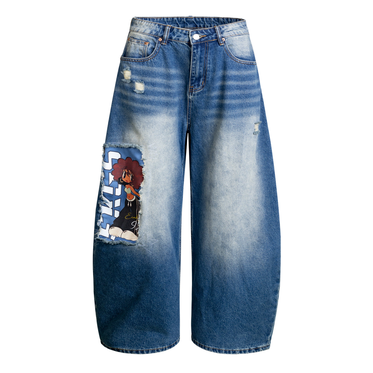 American High Street Cartoon Print Curved Blade Jeans