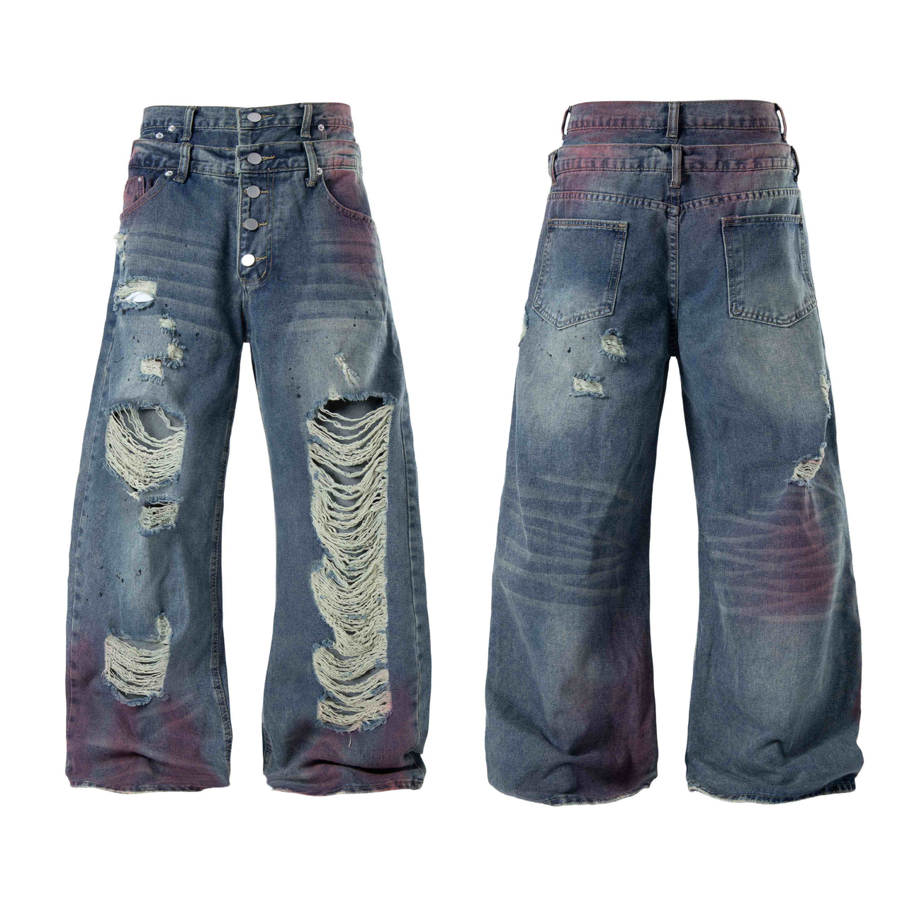 Omirad Distressed Washed Wide-Leg Jeans