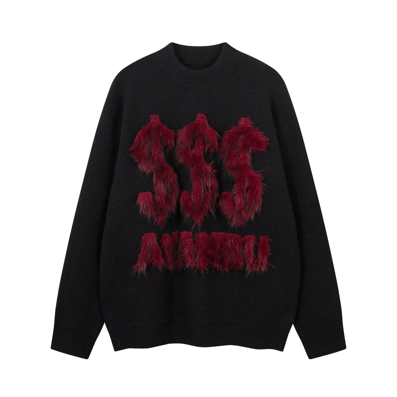 American Streetwear Mink Fur Appliqué Sweater