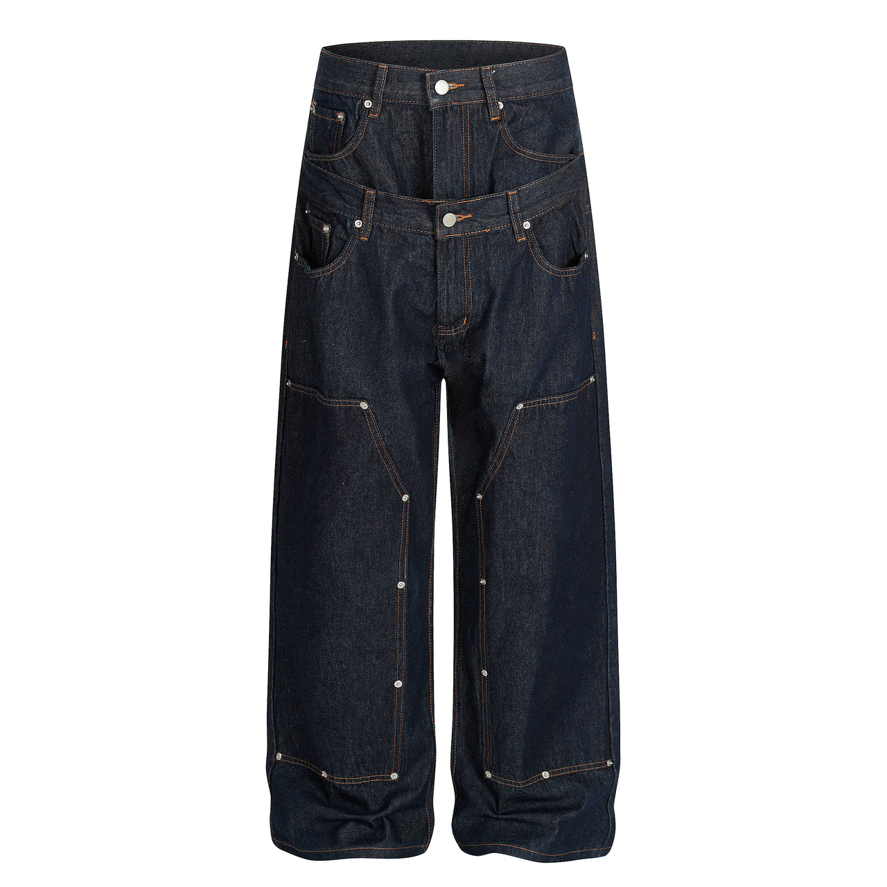 American High Street Double Waist Design Jeans