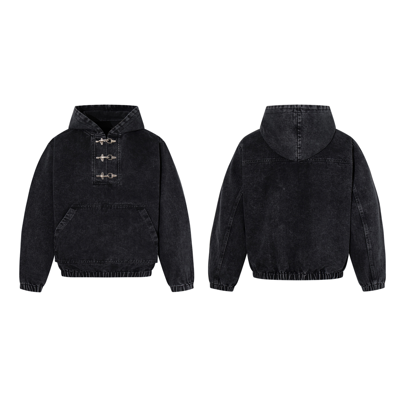 Omirad Toggle-Front Washed Denim Hoodie