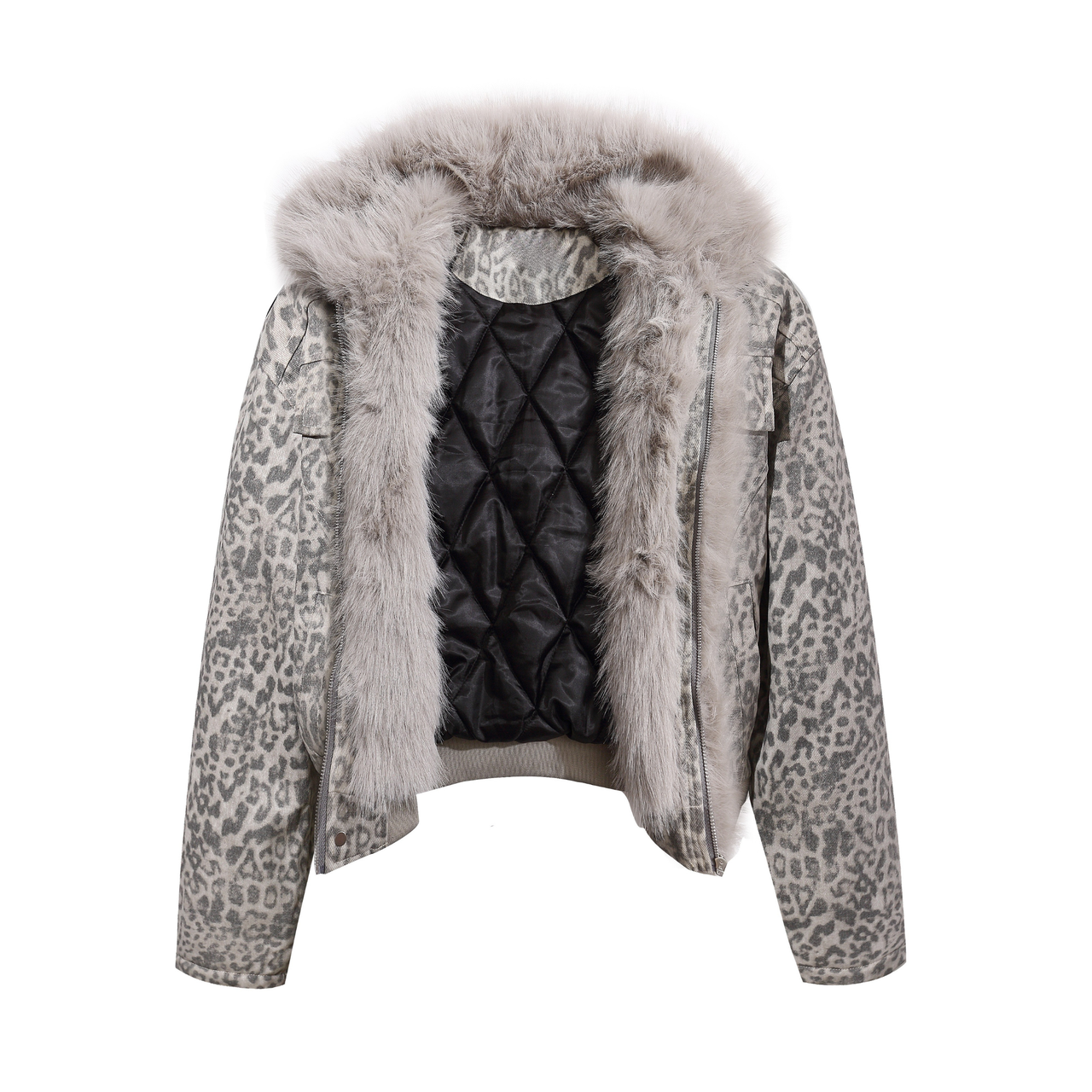 Omirad Leopard Faux Fur Collar Jacket
