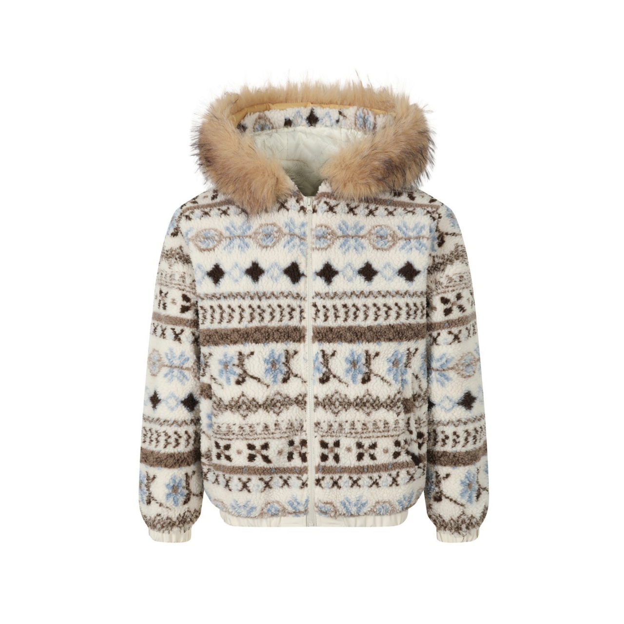 Omirad Nordic Pattern Fur Hood Jacket