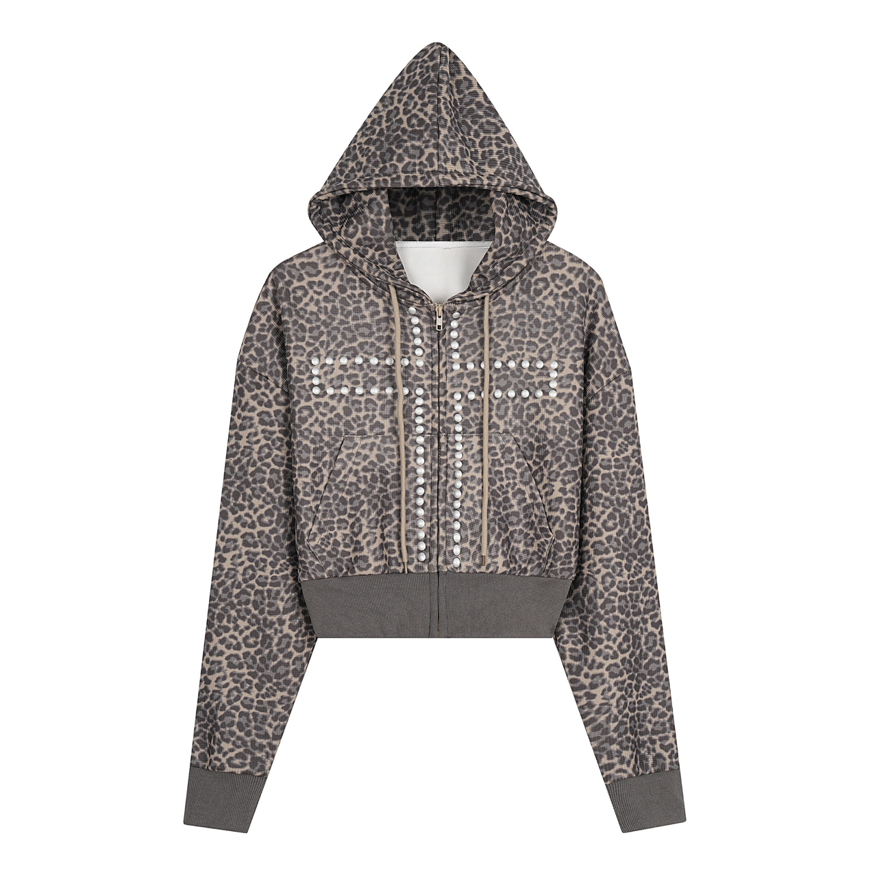 Omirad Studded Cross Cropped Zip Hoodie