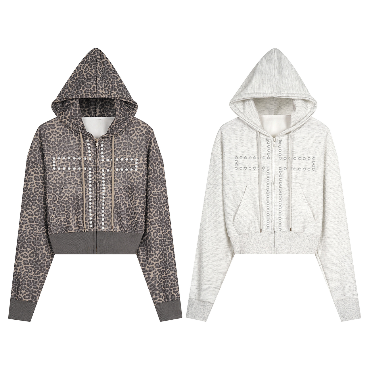 Omirad Studded Cross Cropped Zip Hoodie