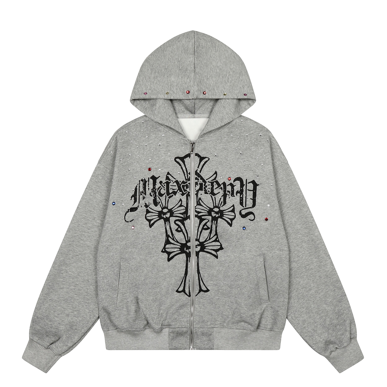 Omirad Rhinestone Cross Zip Hoodie
