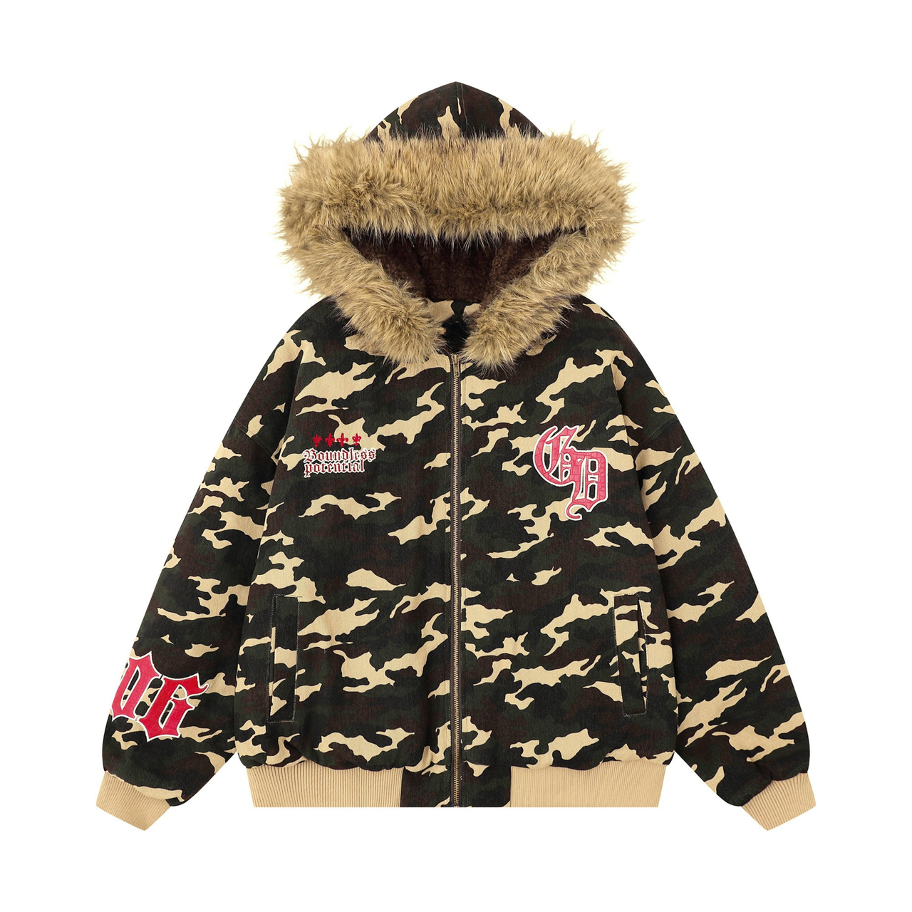 Omirad Camo Patch Fur Hoodie Jacket
