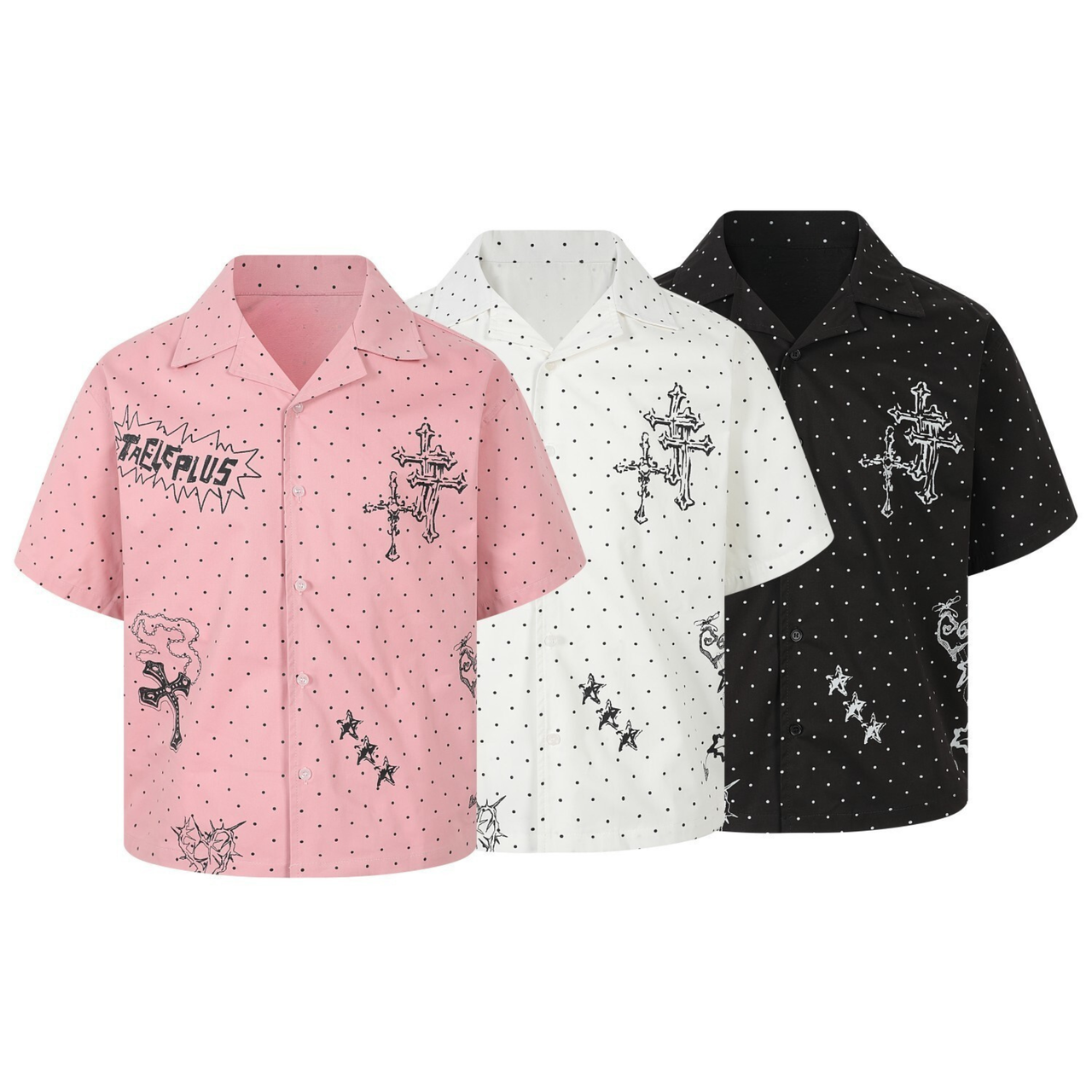 Omirad Polka Cross Print Short Sleeve Shirt