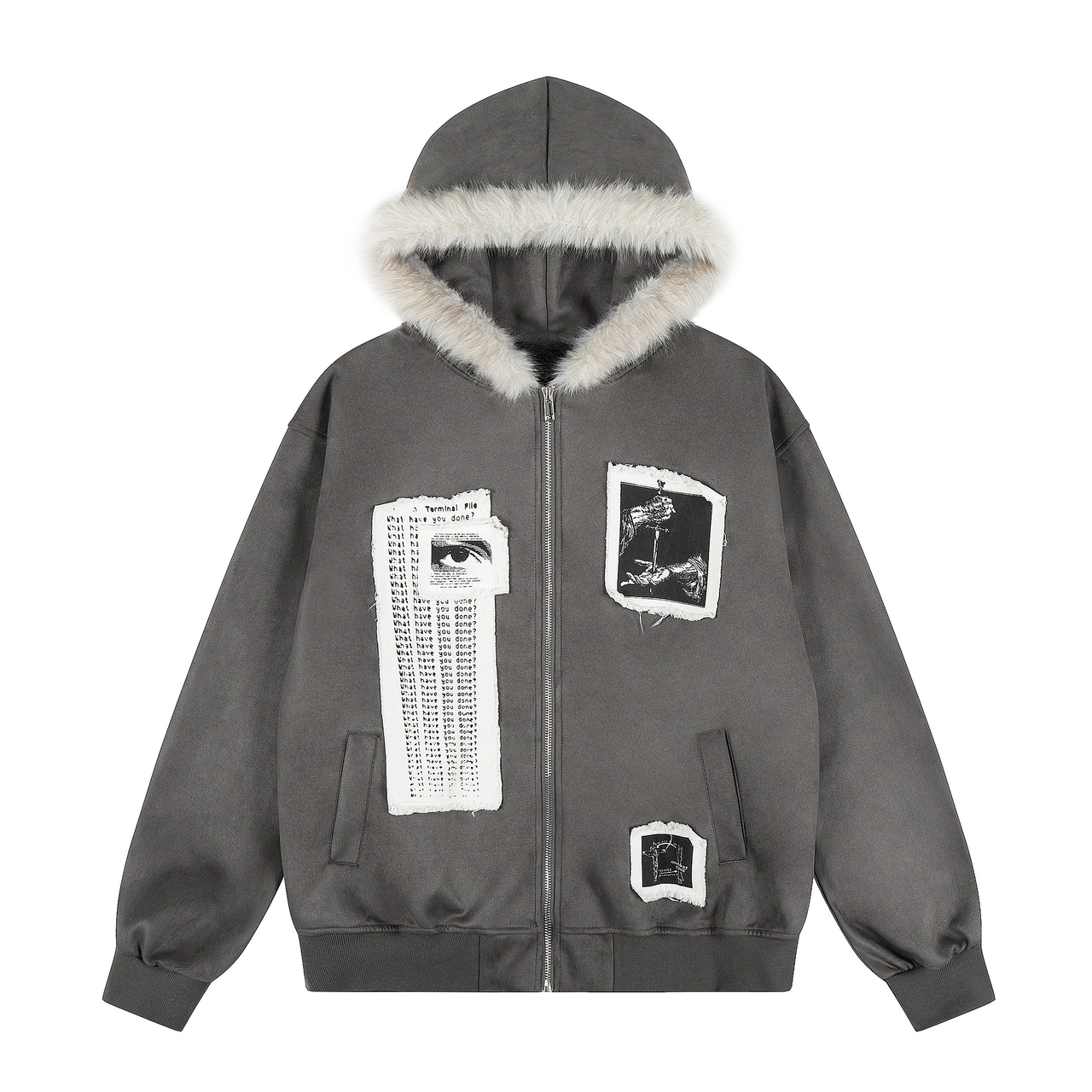 Omirad Graphic Faux-Fur Hooded Zip Jacket