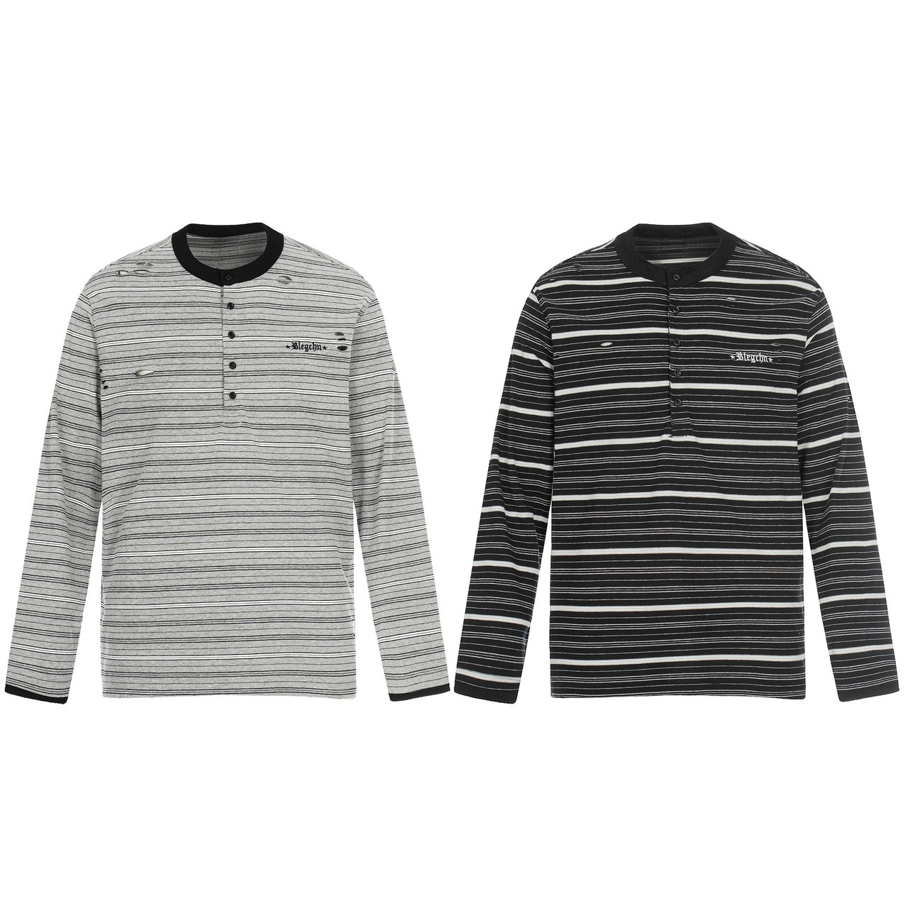 Omirad Striped Henley Long Sleeve Tee