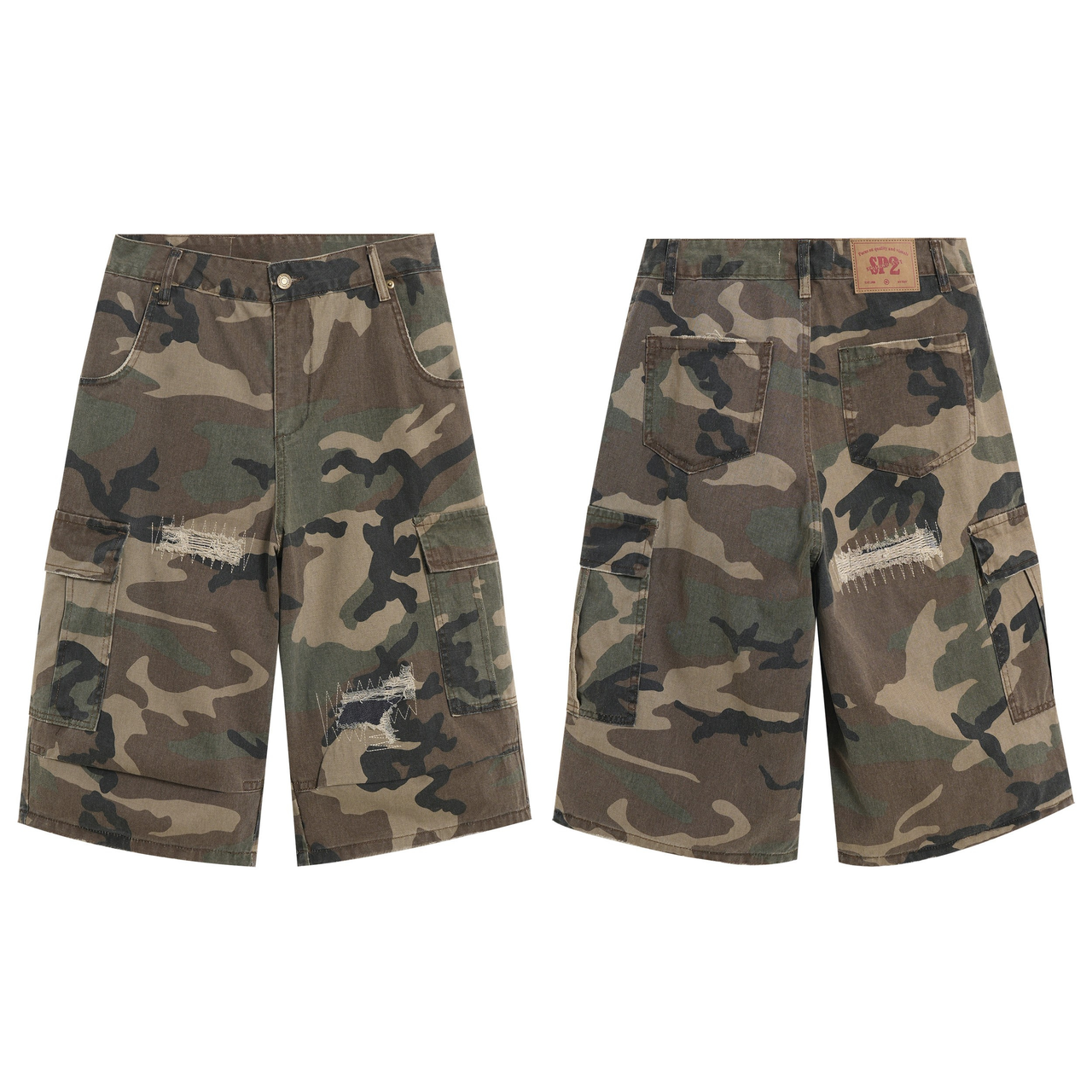 Omirad Distressed Camo Cargo Shorts