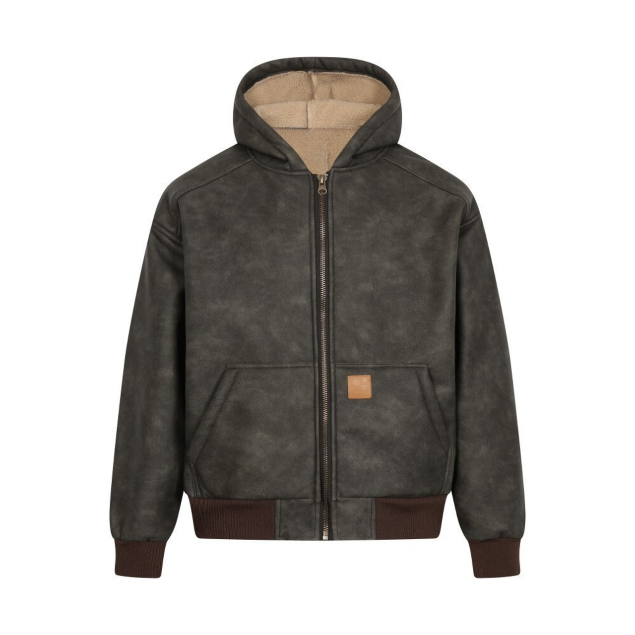 Omirad Vintage Hooded PU Zip Jacket