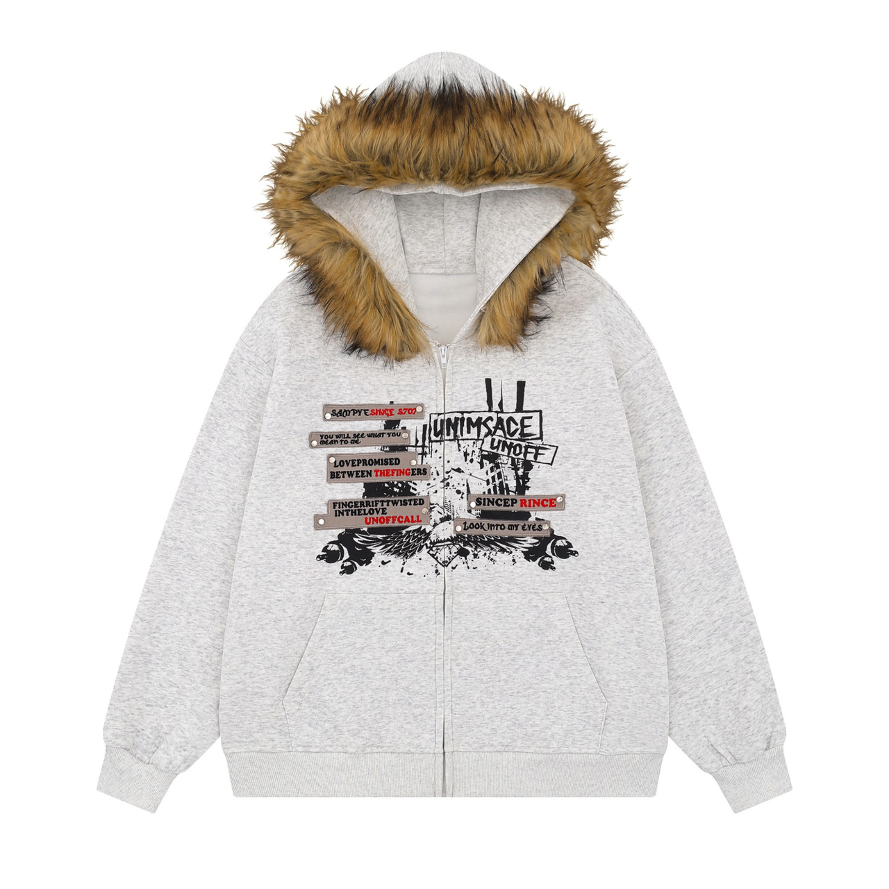 Omirad Fur-Trim Graphic Zip Hoodie