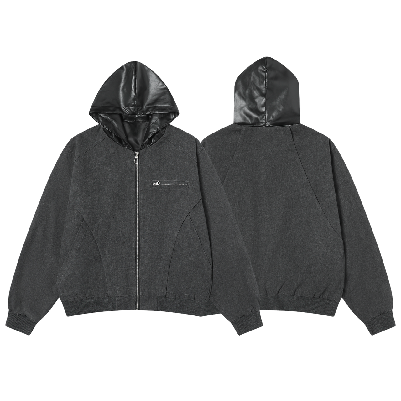 Omirad Hybrid Vegan Leather Hooded Zip Jacket
