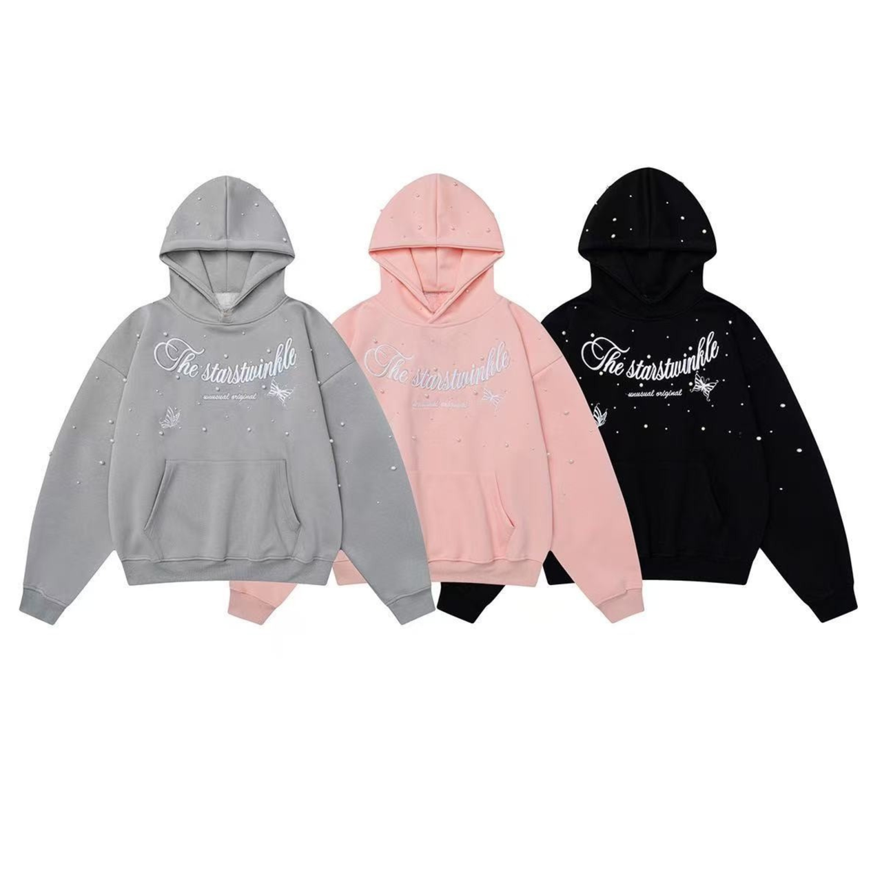 Omirad Rhinestone Script Pullover Hoodie