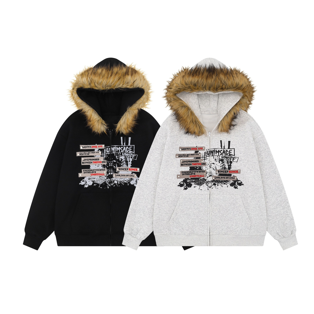 Omirad Fur-Trim Graphic Zip Hoodie