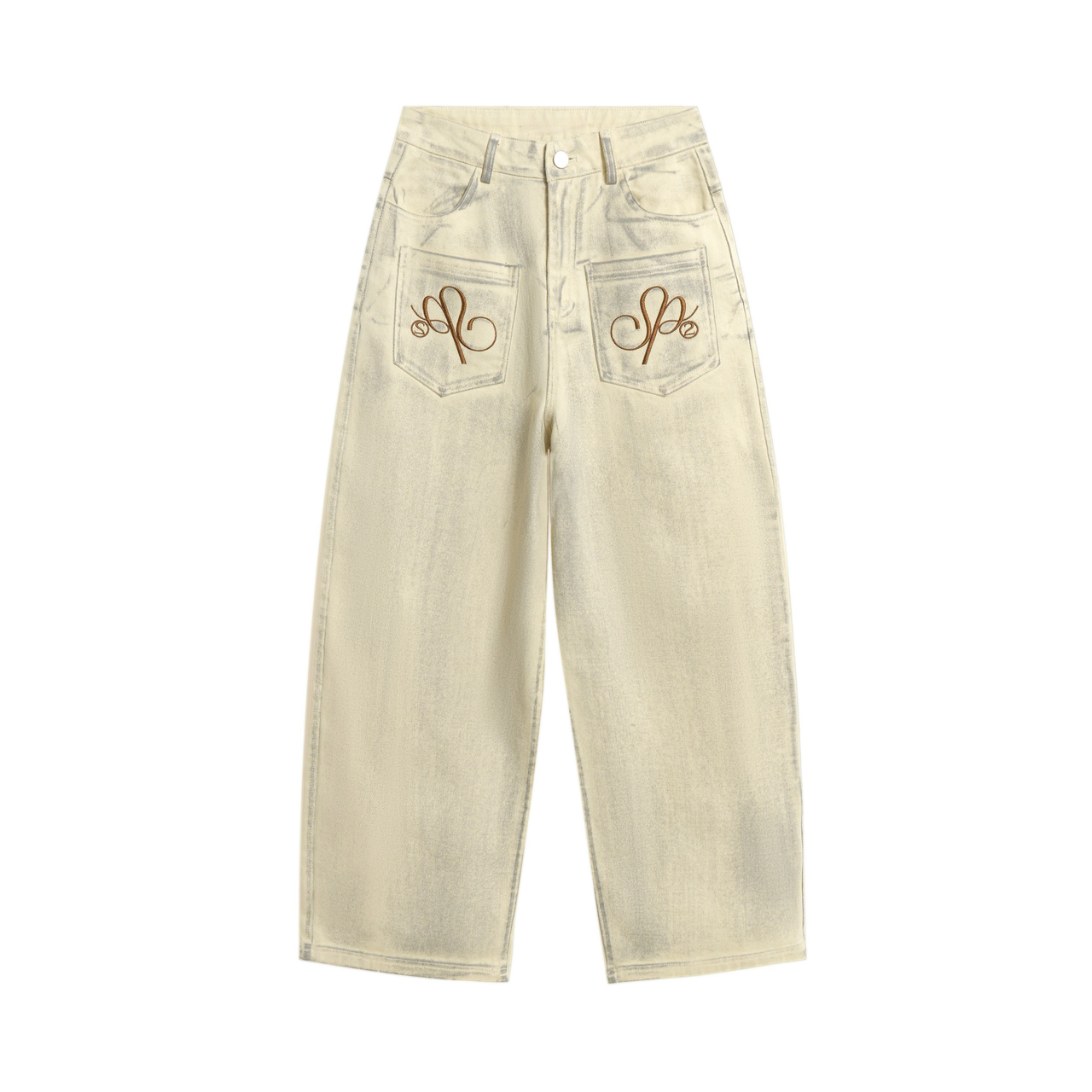 Omirad Embroidered Pocket Wide-Leg Denim Pants
