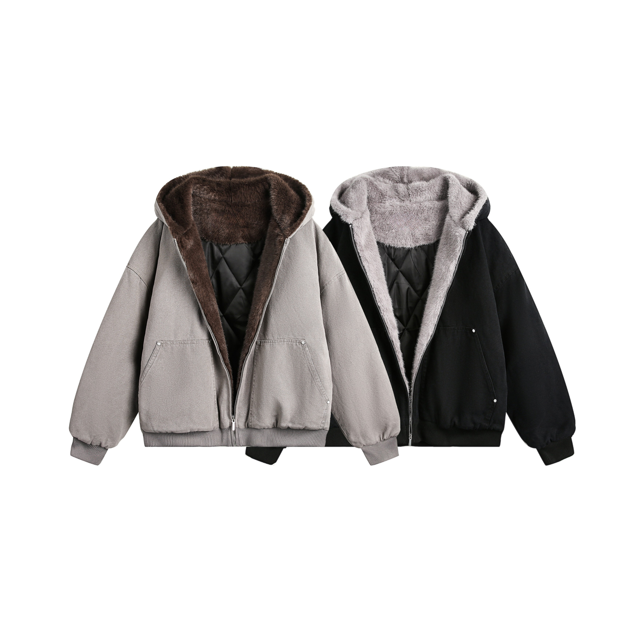 Omirad Fur-Lined Zip Hooded Jacket