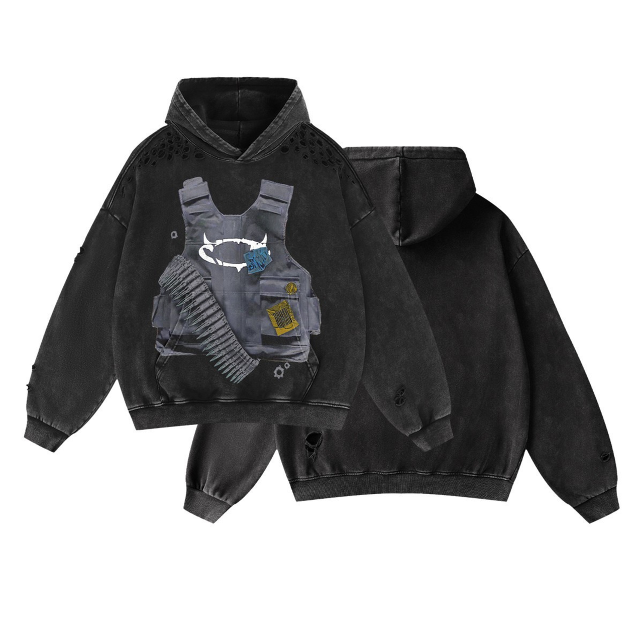 Omirad Tactical Graphic Distressed Hoodie