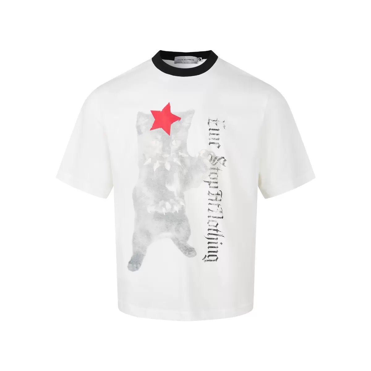 Vintage Street Style Cat Print Distressed Tee