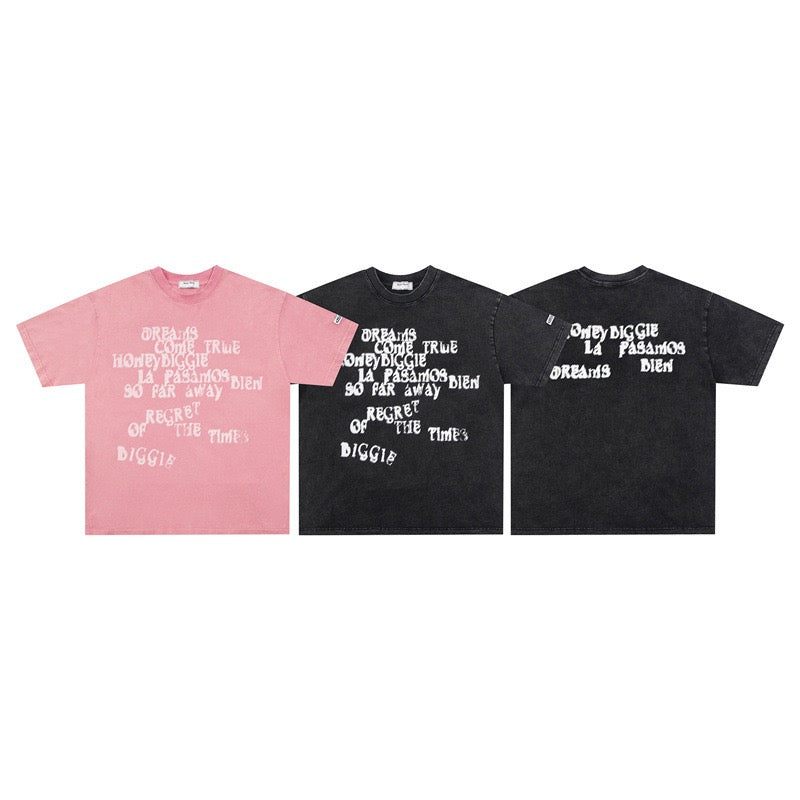 American Streetwear Vintage Wash Phantom Letter Print Tee