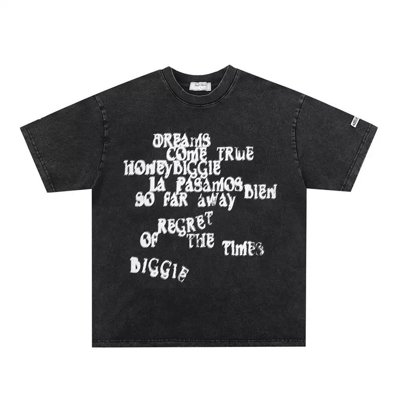 American Streetwear Vintage Wash Phantom Letter Print Tee