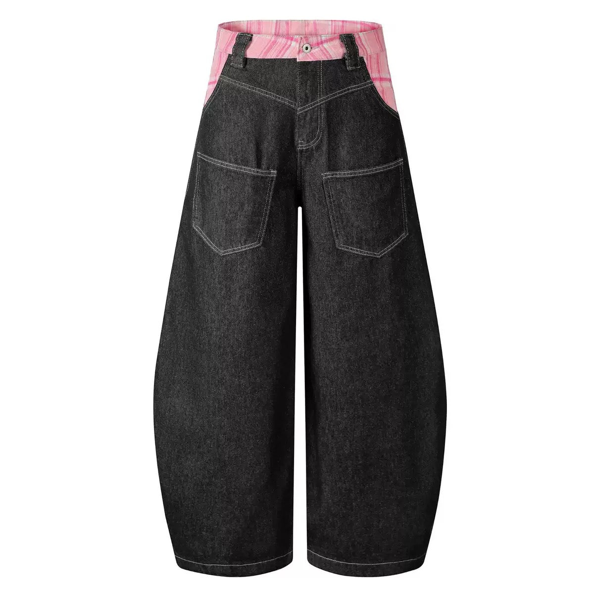 American Vintage Plaid Patchwork Jeans