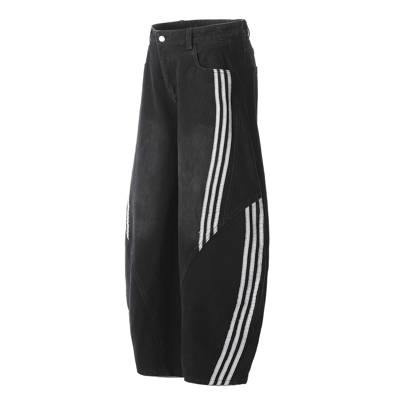 Streetwear Striped Patchwork Curved Jeans