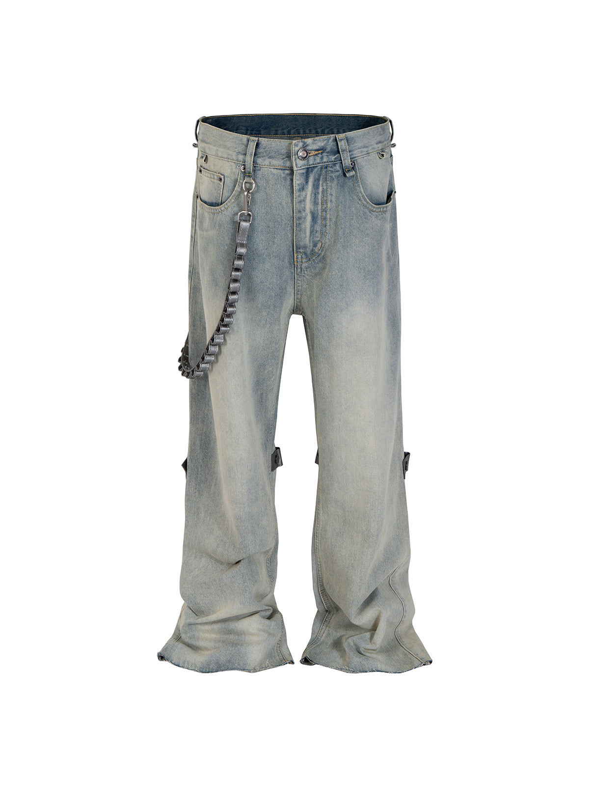 Detachable Leather Chain Flare Jeans