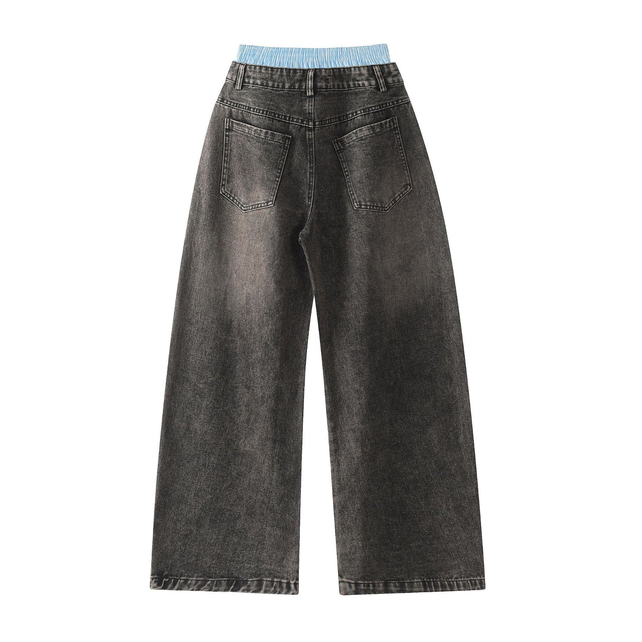 Streetwear Color-Block Washed Straight Leg Jeans