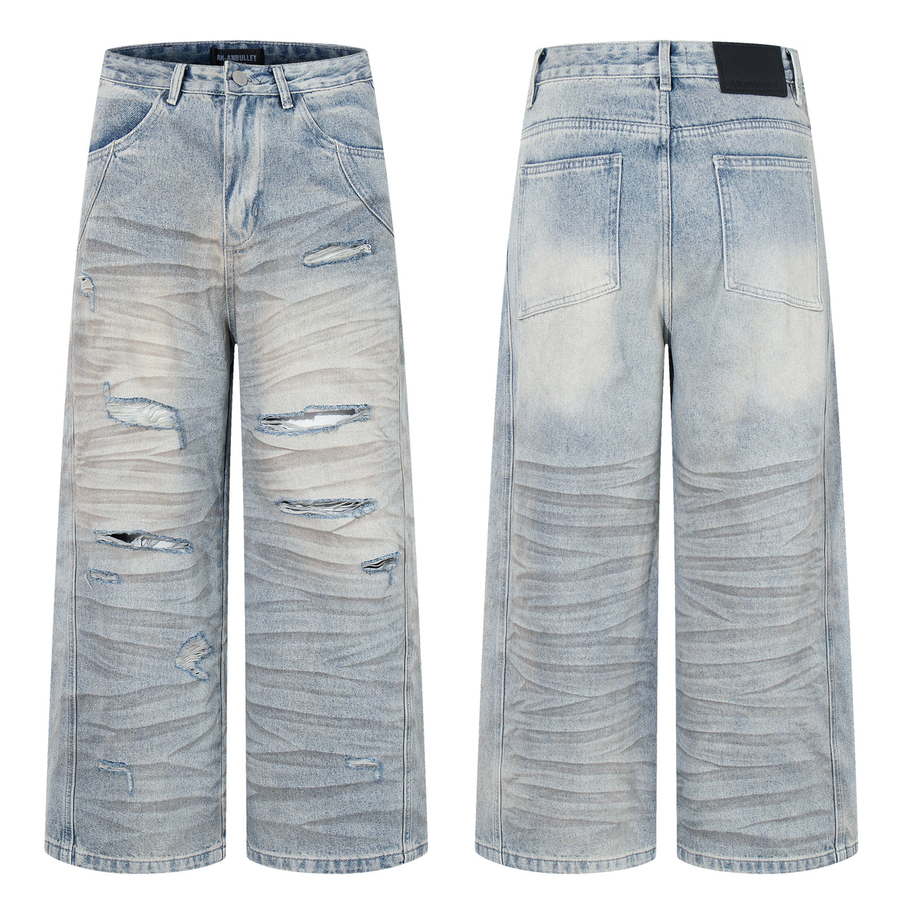 American Streetwear Ruched Distressed Jeans