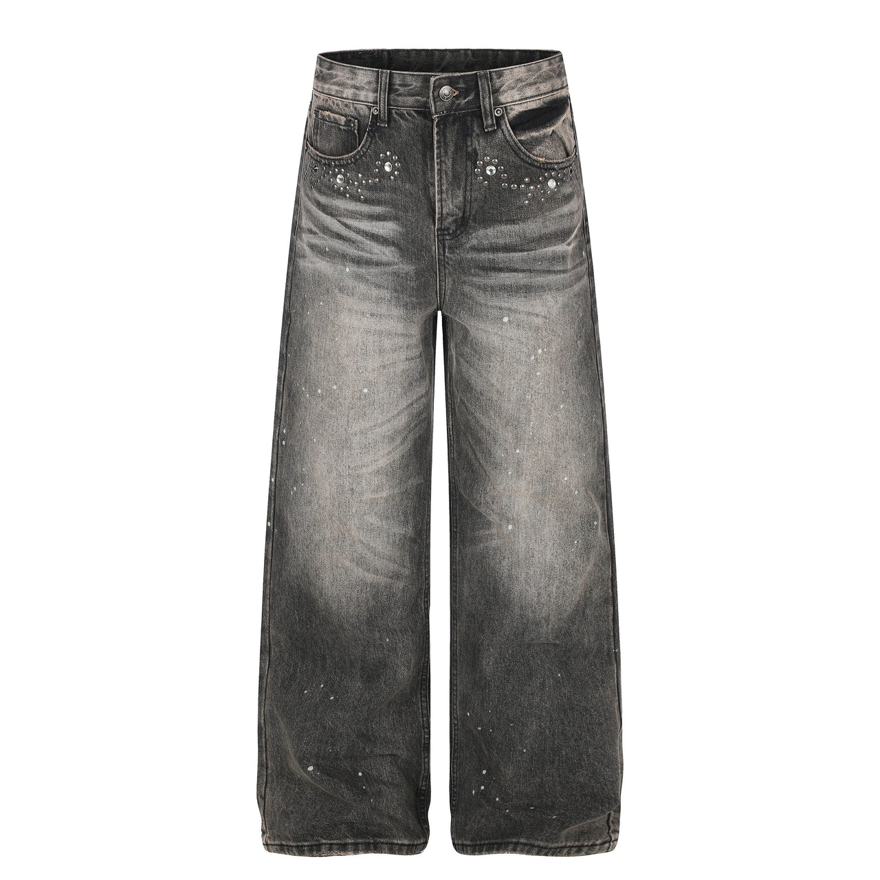 Omirad Rhinestone Washed Wide-Leg Jeans