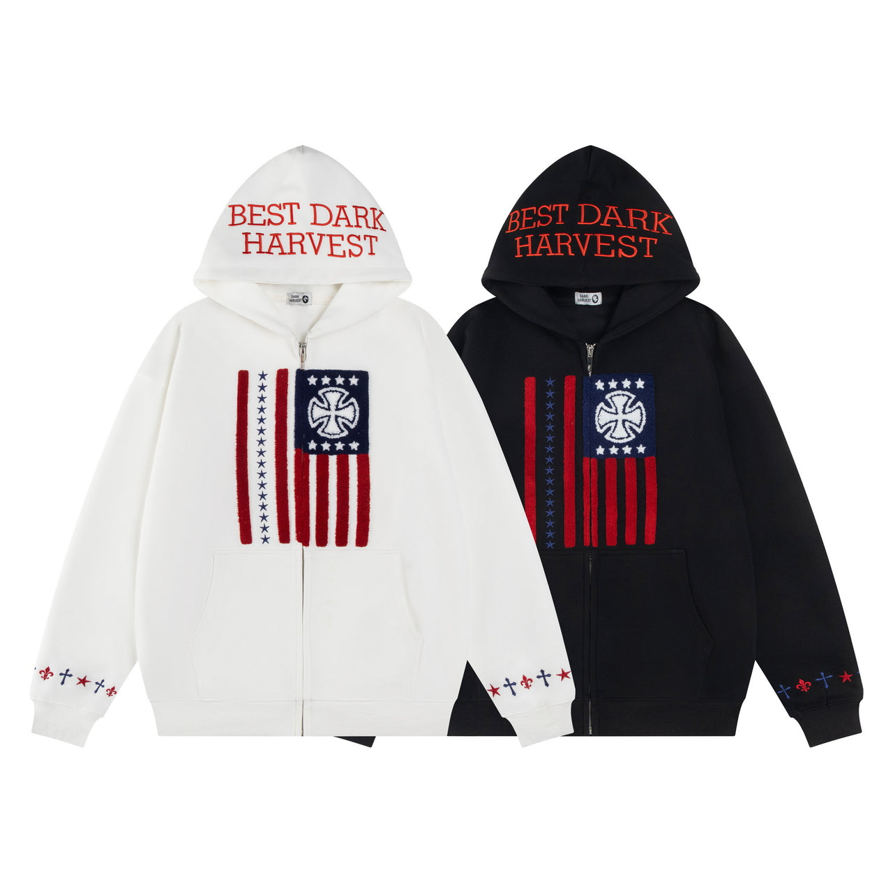 Vintage American Lettering Embroidered Cardigan Hoodie