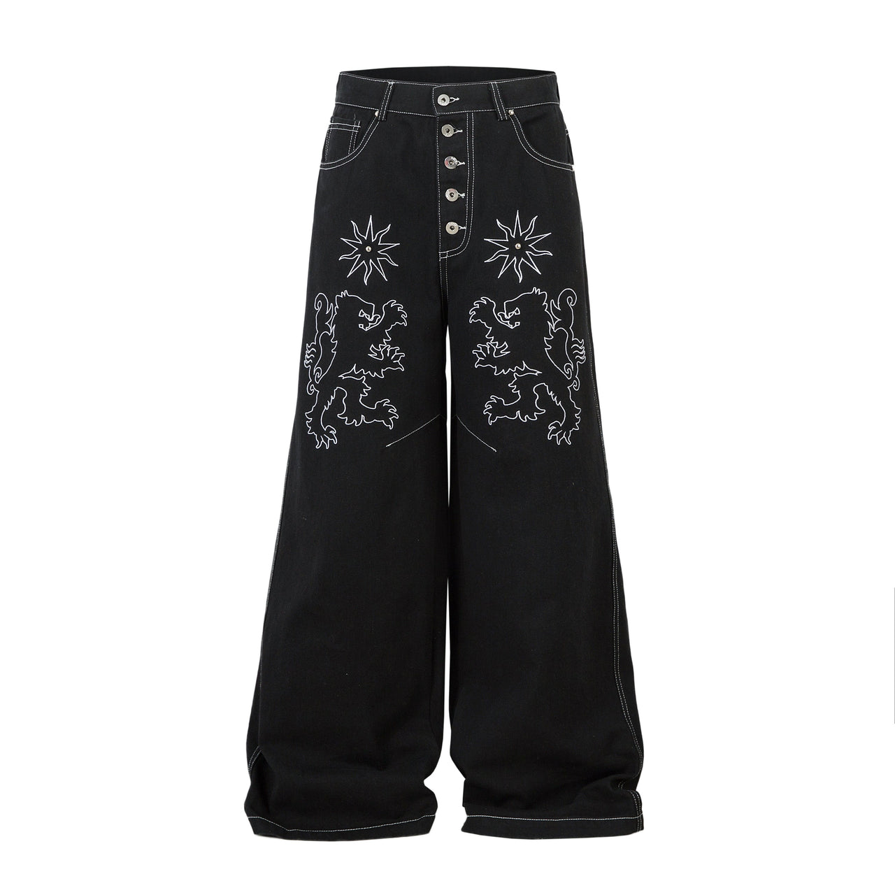 High Street Raw Color Embroidered Jeans