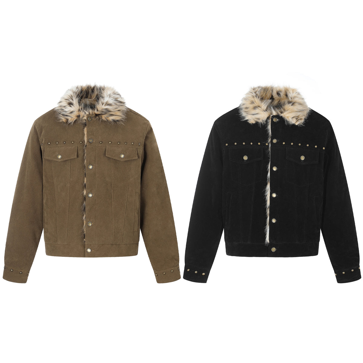 Omirad Faux Fur Collar Stud Detail Denim Jacket