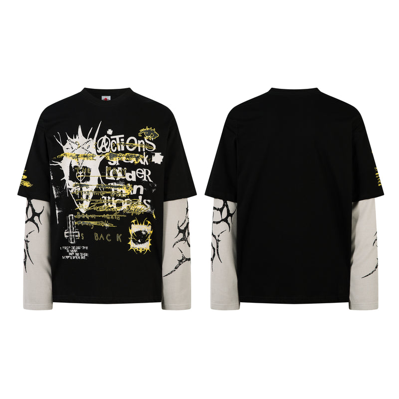 American Streetwear Digital Print Layered Look Sweatshirt