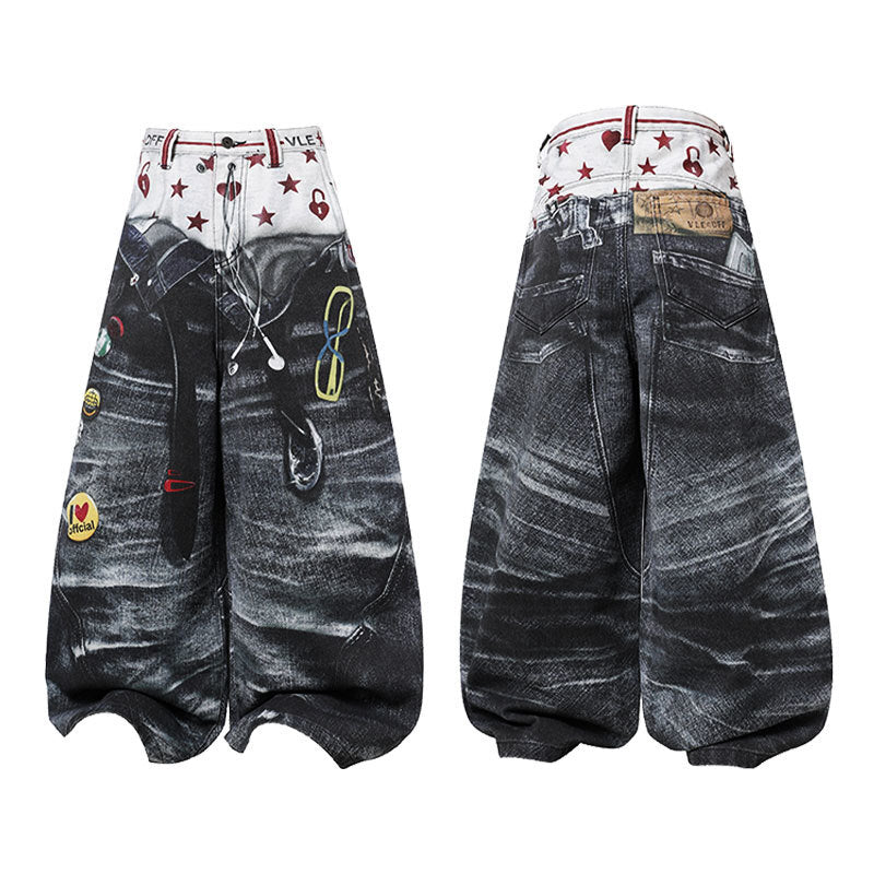 Omirad Retro Graphic Print Barrel Jeans