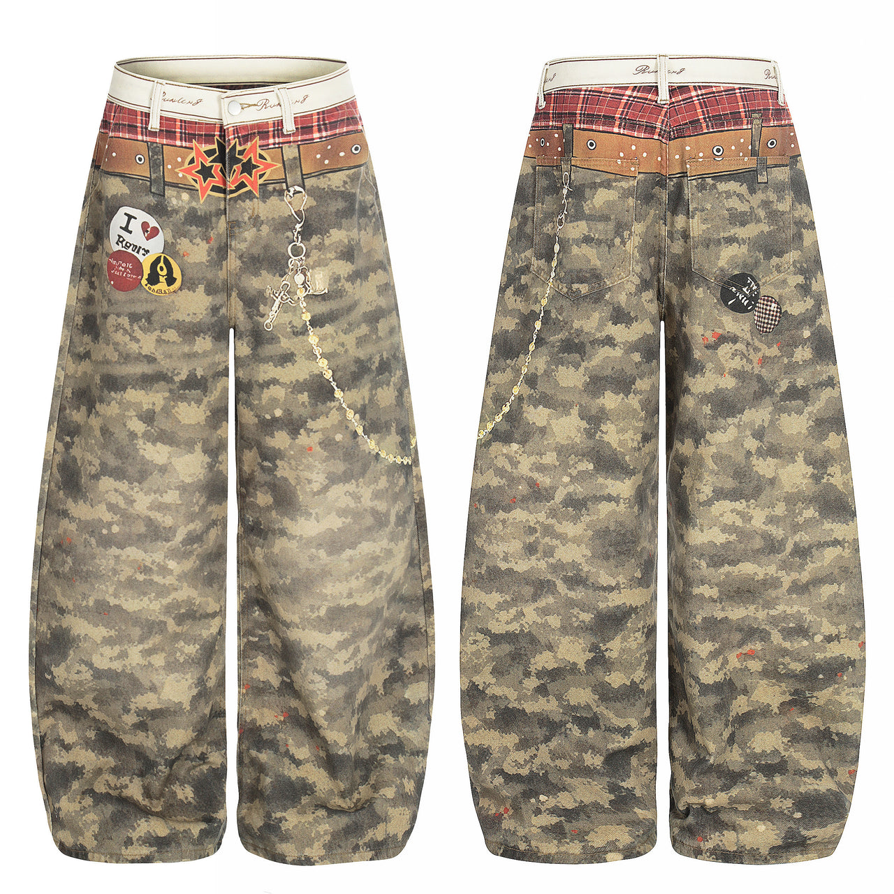 Omirad Camo Patchwork Wide-Leg Denim Pants