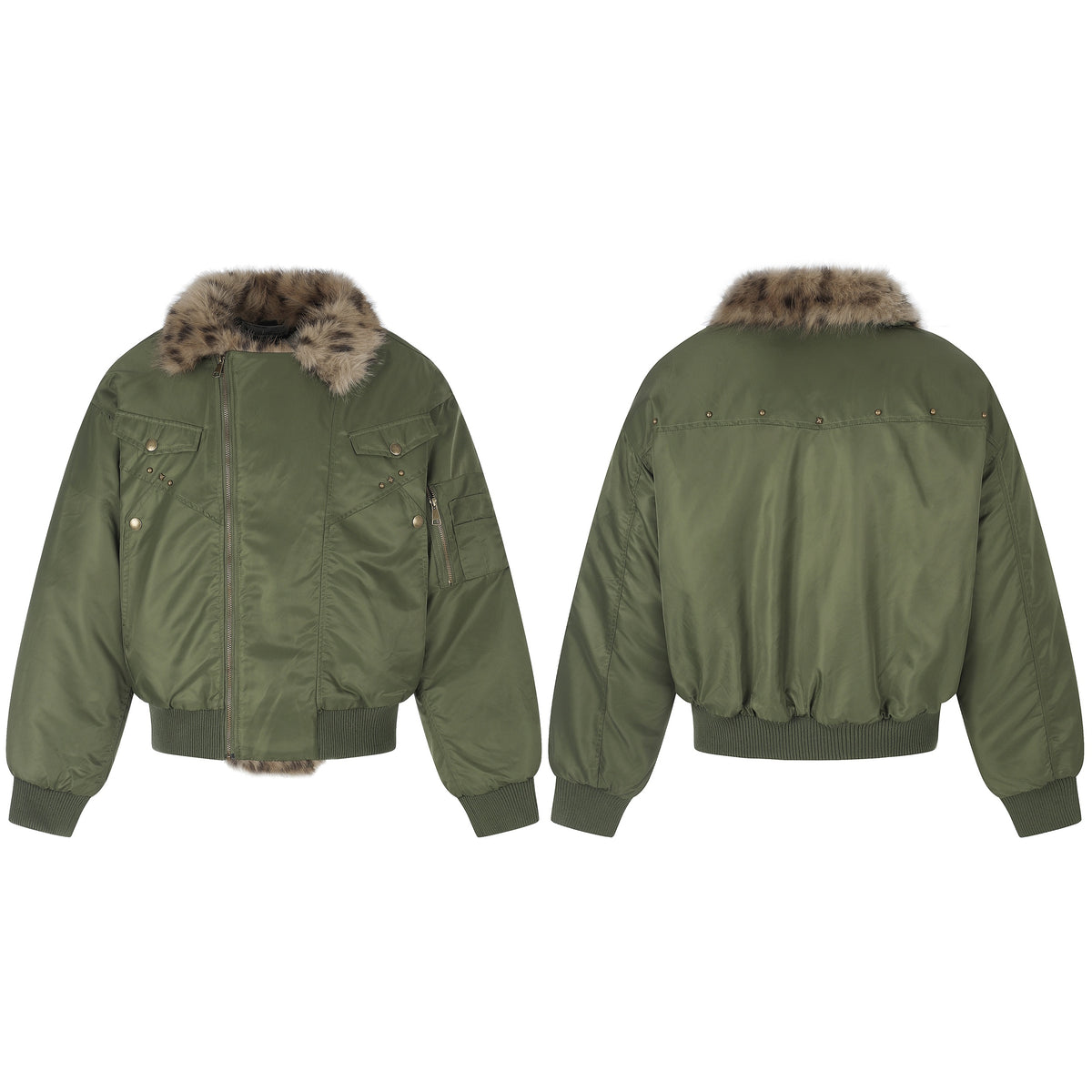 Omirad Faux Fur Collar Utility Bomber Jacket