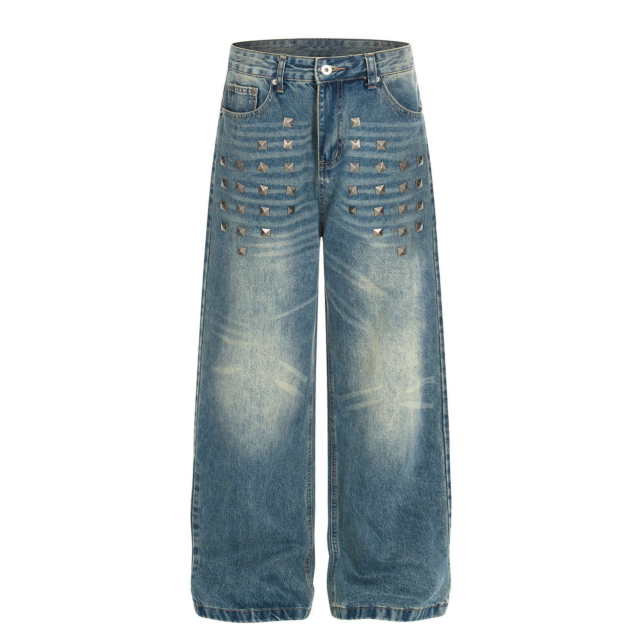 Omirad Studded Wide-Leg Vintage Wash Jeans