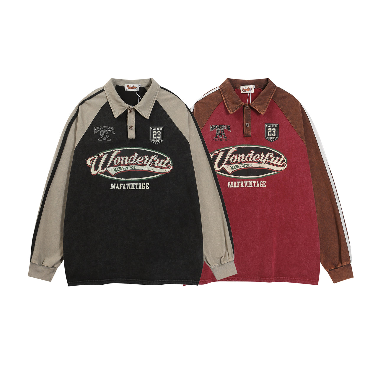 American Vintage Letter Print Colorblock Sweatshirt